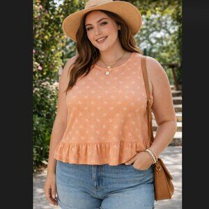 Torrid Crop Top 4X 26 Peach Floral Textured Knit Sleeveless High Neck Ruffle Hem